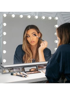 Buy Hollywood Vanity Mirror with Lights Large Wall-Mounted or Tabletop Makeup Mirror with 18 LED Bulbs, USB Outlet, Smart Touch Control Vanity Mirror, White, W31.5 x H23.6 inch in UAE