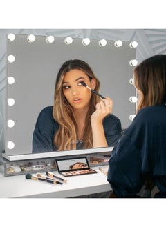 اشتري Hollywood Vanity Mirror with Lights Large Wall-Mounted or Tabletop Makeup Mirror with 18 LED Bulbs, USB Outlet, Smart Touch Control Vanity Mirror, White, W31.5 x H23.6 inch في الامارات