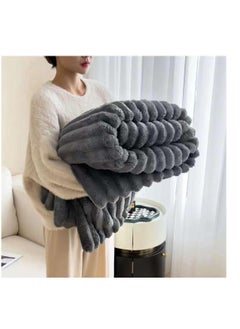 Buy Faux Fur Blanket Thick Warm Rabbit Hair Gray Plush Soft Plaid Throw Blanket for Double Bed Winter Sofa Cover 200*230CM in UAE