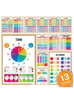 Buy Multiplication Times Table Posters Learning Charts Resources For Kids Math Educational Addition Subtraction Division Shapes Fractions Decimals Percentages Place Value Time more - Set of 13 in UAE