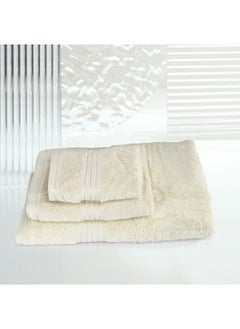 Buy 3 Pcs Events Dyed Towel set 550 GSM 100% Cotton Terry Viscose Border 1 Bath Towel (75x145) cm 1 Hand Towel (50x90) cm 1 Face Towel (33x33) cm Premiun Look Luxury Feel Extremely Absorbent Cream Color in UAE