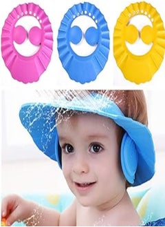 اشتري 3 Pack Baby Bathing Shampoo Shower Cap Hat with Ear Shield Cover, Soft Adjustable Visor Cap for Baby, Toddler, Kids, Children في مصر