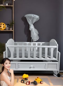Buy Baby Crib Pine Wood Baby Bed Cradle Baby Newborn Play Bed Cradle Bed With Mosquito Net,Storage Drawer and Mattress in Saudi Arabia