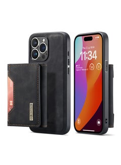 Buy Wallet Case for Apple iPhone 15 Pro Max, DG.MING Premium Leather Phone Case Back Cover Magnetic Detachable with Trifold Wallet Card Holder Pocket (Black) in UAE