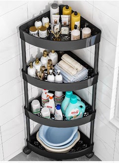 Buy 4-Tier Storage Cart, Triangle Corner Shelf Rack, Utility Rolling Cart Kitchen Storage Organizer, Mobile Shelving Unit Cart with Wheels for Bathroom, Laundry, Living Room (Black) in Saudi Arabia