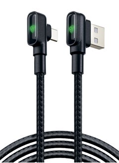 اشتري كابل شحن USB A إلى USB C 90 درجة، QC3.0، كابل شحن سريع من النوع C إلى USB A، نقل البيانات، لون أسود في الامارات