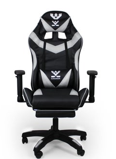 Buy A swivel leather gaming and video gaming chair with a backrest and lumbar support, silver in Saudi Arabia