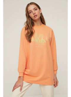 Buy Orange Crewneck Knitted Sweatshirt with Print Detailed TCTSS22TW0005 in Egypt