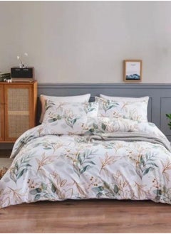 Buy King Size Fresh Style Duvet Cover Set White with Green Leaves Bedding Set . in UAE