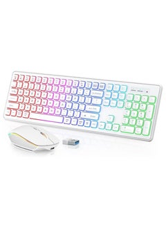 اشتري Backlit 2.4G Wireless Keyboard and Mouse Combo Rechargeable for Office Home, USB ChargingFull Size Ergonomic Tilt Angle Keyboard with Mouse for Mac OS, for Windows في السعودية