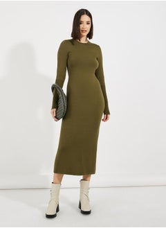 Buy Solid Knit Sweater Midi Dress in Saudi Arabia