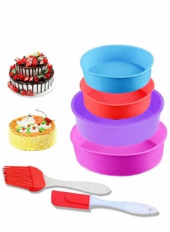 Buy 4Pcs Silicone Cake Moulds Tins Round Cake Pan, 4" 6" Non-Stick Baking Molds Bakeware Tray for Birthday Party Wedding Anniversary (Blue/Red/Purple/Pink） in UAE