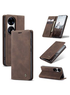 Buy CaseMe Huawei P50 Pro Case Wallet, for Huawei P50 Pro Wallet Case Book Folding Flip Folio Case with Magnetic Kickstand Card Slots Protective Cover - Coffee in Egypt