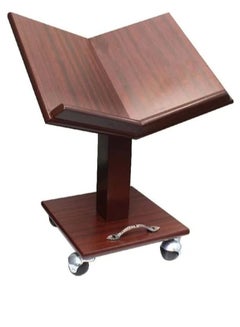 Buy A movable wooden Qur’an stand and holder with wheels, brown, size 45 cm in Saudi Arabia