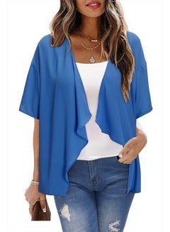 Buy Womens' 2023 Summer Kimono Cardigan Short Sleeve Sheer Shrug Chiffon Cover Up(Royal Blue,L) in UAE