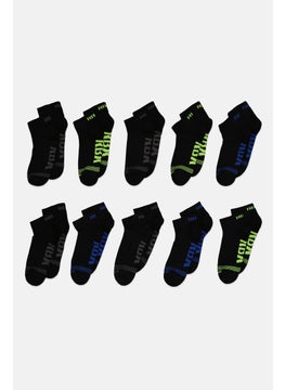 اشتري Men 10 Pairs Brand Logo Ankle Half Terry Socks, Black Combo في السعودية