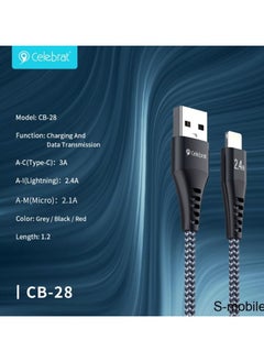 Buy Celebrat CB-28 Portable USB To Micro Fast Charge And Data Transmission Cable With Braided wire Design And Practical Fits Mobile Phone 2.1A / 1200mm - Black in Egypt