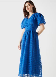 Buy Mesh Puff Sleeve Button Detail Dress in Saudi Arabia