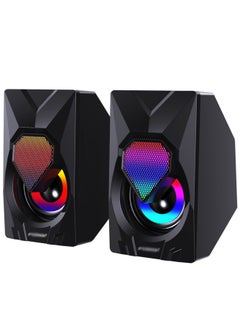 اشتري مكبرات صوت ألعاب الكمبيوتر - 3 وات * 2 مصابيح RGB سلكية ستيريو صغيرة - مقبس 3.5 مم + 2.0 USB بالطاقة للألعاب / الأفلام / الموسيقى / الكمبيوتر الشخصي / الكمبيوتر المحمول في الامارات