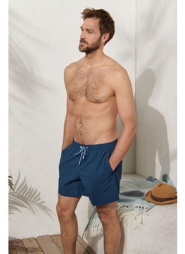 Buy Men Drawstring Plain Swim Short, Navy in UAE