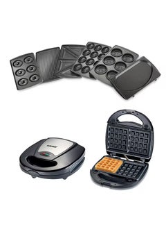 Buy 7-In-1 Non-Stick Multi Snacks Maker with Sandwich-Grill-Waffle-Donuts Detachable Plates 760 WSSM-862 Black in UAE