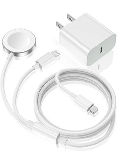 اشتري Watch Charger - Upgraded 2-in-1 USB C Fast Charging Cable for iPhone & Apple Watch with 15W Wall Charger Block في الامارات