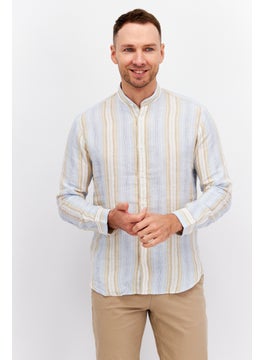 Buy Men Regular Fit Stripe Long Sleeve Casual Shirt, Blue/White Combo in UAE