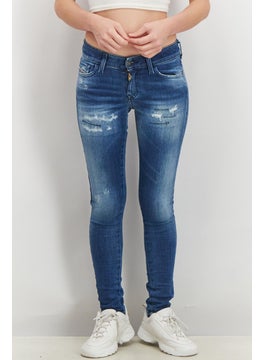 Buy Women Skinny Fit Rip Stretchable Jeans, Blue in UAE