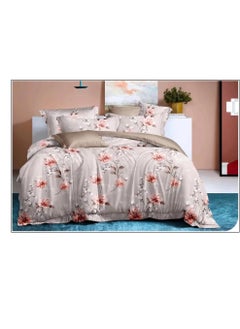 Buy 6-Pieces Glace Cotton Printed Fancy Comforters Set Fixed duvet, fitted bedsheets and pillowcase King Size F03 in UAE