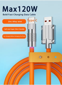 اشتري سلك شحن USB من النوع C 1 متر ، شاحن 6A سريع الشحن من النوع C 120 واط ، تصميم واجهة سبائك الزنك ، سلك مرن TPE شديد التحمل ، متوافق مع هاتف Android برتقالي في السعودية