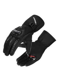 Buy Winter Electric Motorcycle Warm Gloves for Men and Women Thickened and Fleece Waterproof Riding Touch Screen Gloves with Reflective Stripes Black Size XL in UAE