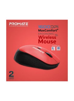 اشتري PR0MATE Tracker 1600DPI Max Comfort Ergonomic Wireless Bluetooth Mouse 2.4Ghz 2405-2475Mhz Windows, Devices 2 Years Red With Black في السعودية