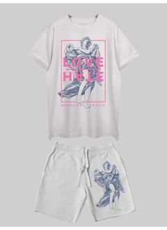 اشتري THREADCURRY Love Hate Printed Co-ord Set for Men - Half Sleeve Oversized T-Shirt and Shorts في الامارات