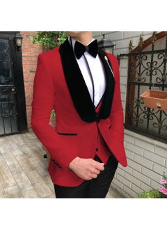 اشتري Plus Size Mens Suit Slim Fit Groomsmen Tuxedo Red في السعودية