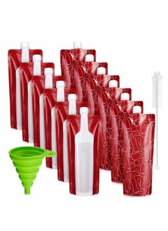 اشتري Foldable Plastic Beverage Bag Plastic Travel Pouches Bottle Pouches with Collapsible Funnel and Bottle Cleaning Brush for Beverages Travel Party Home Kitchen 12 Pieces في الامارات