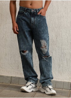 اشتري Men Straight Fit Highly Distressed Light Fade Pure Cotton Jeans في الامارات