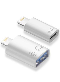 اشتري USB C/USB 3.0 Female to Lightning Male OTG Adapter, Fit for iPhone/iPad, Support Connect Card Reader, U Disk, USB Flash Drive, Keyboard, Mouse, Lavalier Microphone, Digital Headphone (2 Pack) في السعودية