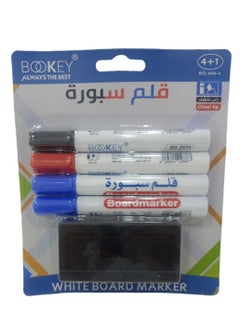 Buy 4-Piece  Whiteboard Markers With Eraser Set Multicolour in Saudi Arabia