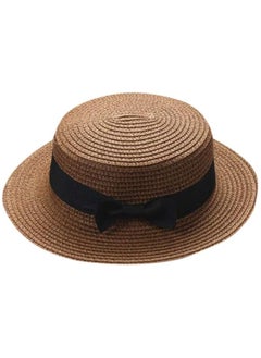 Buy Straw Sun Hat for Women, Girls Cute Summer Beach Cap Foldable Visor Floppy Wide Brim with Bowknot BROWN in UAE