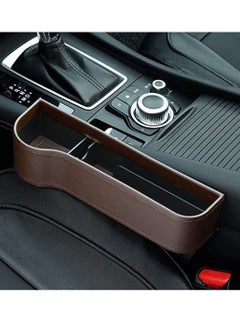 اشتري Car Seat Gap Storage Box Cup Holder Multifunctional Car Seat Gap Filler Premium PU Leather Car Console Left Side Pocket Brown في الامارات