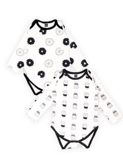 Buy Kidbea 100% Organic cotton baby Pack of 2 onesies Unisex | Cups - Black and Donut - Black in UAE