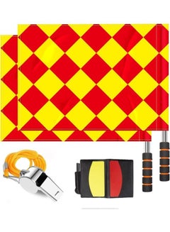 Buy Soccer Referee Flag,Checkered Linesman Flags Set with Case，Metal Pole Foam Handle water Proof，Red Yellow Cards with Notebook and Pencil,Coach Stainless Steel Whistles with Lanyard 2Pcs (Style 1) in Saudi Arabia