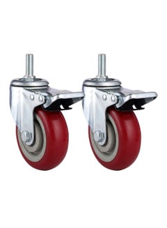 Buy 2-Piece 100mm Red PVC Double Ball Bearing Caster - Swivel with Brake - Screw - M12x30mm in Saudi Arabia