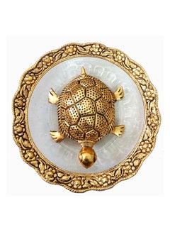 Buy Metal Feng Shui Tortoise On Plate Showpiece Golden Diameter 5.5 Inch in UAE