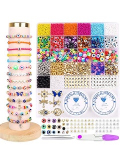 اشتري 3370 Pieces Diy Bead Charms for Jewelry Making, 8mm Evil Eye Beads Seed Beads Clay Bead Charms for Bracelet Making Kit Craft Earrings Necklace Making في السعودية