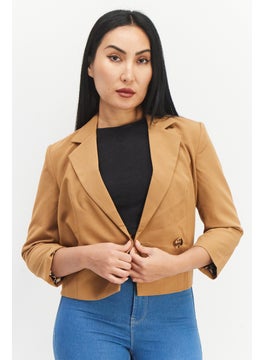 Buy Women Regular Fit Solid Semi-Formal Blazer, Chipmonk Brown in UAE