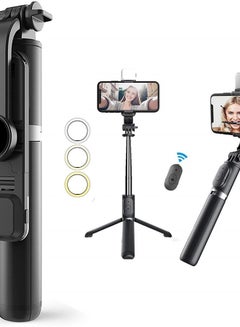 Buy Selfie Stick & Phone Tripod,MQOUNY Portable Selfie Fill Light,Portable All-in-One Professional Travel Tripod with Remote, Compatible with Android/iPhone (Black) in UAE