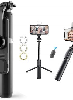 Buy Selfie Stick & Phone Tripod,MQOUNY Portable Selfie Fill Light,Portable All-in-One Professional Travel Tripod with Remote, Compatible with Android/iPhone (Black) in UAE