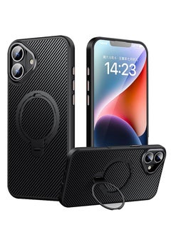 Buy Magnetic Case Compatible with iPhone 16 Plus with 360° Rotatable Ring Phone Stand, Carbon Fiber Pattern Slim Shockproof Drop Case for iPhone 16 Plus in Saudi Arabia