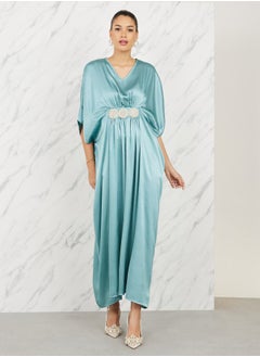 اشتري Satin Embellished Waist Kaftan Maxi Dress في السعودية